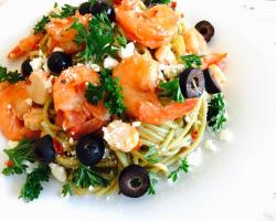 Greek style Spinach Pasta w/ Shrimp & Hearts of Palm Cooking Recipe