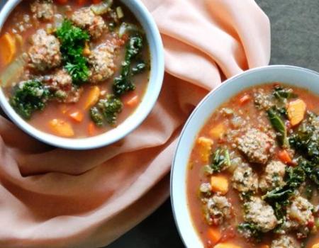 Meatball Soup w/ Quinoa, Kale & Root Vegetables  Cooking Recipe